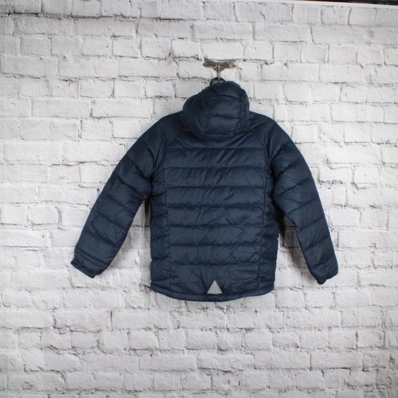 LL Bean Carbon Navy Nylon Hooded Ultralight 650 Down Jacket Size L 14-16 - Picture 8 of 9